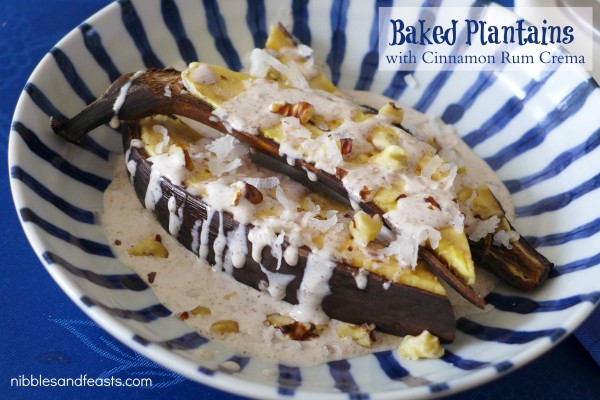 Baked Plantains with Cinnamon Rum Crema