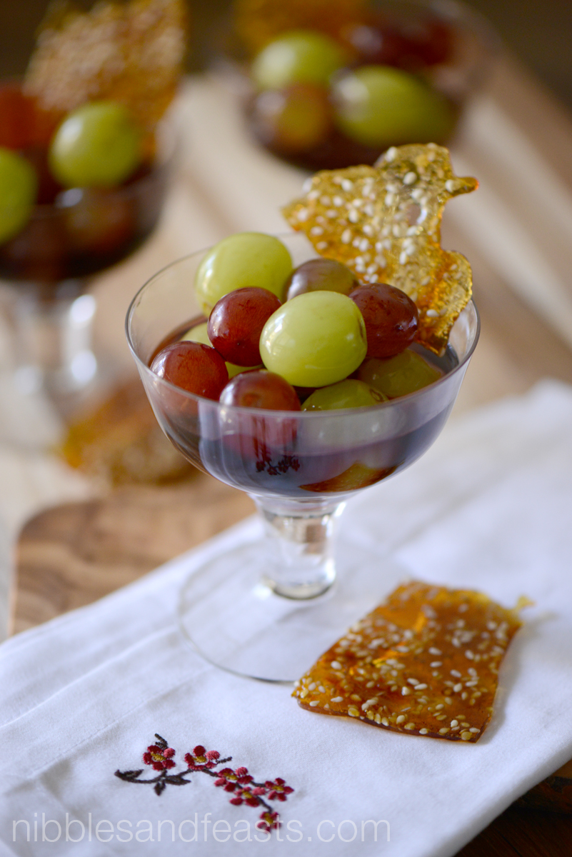 Grapes in Cinnamon Wine Syrup with Sesame Sugar Brittle