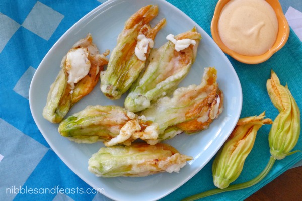cheese stuffed squash blossoms with chipotle cream sauce