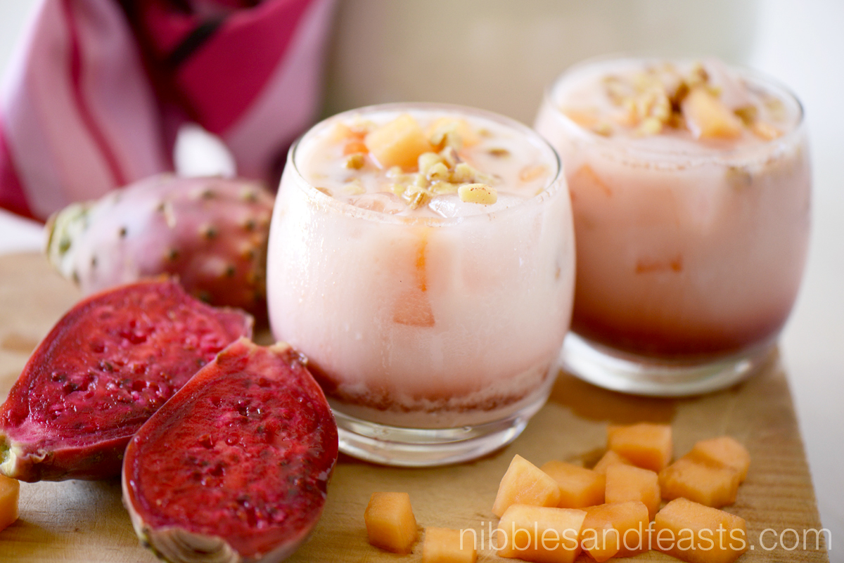 Horchata with Cactus Pear Syrup, Cantaloupe and Walnuts