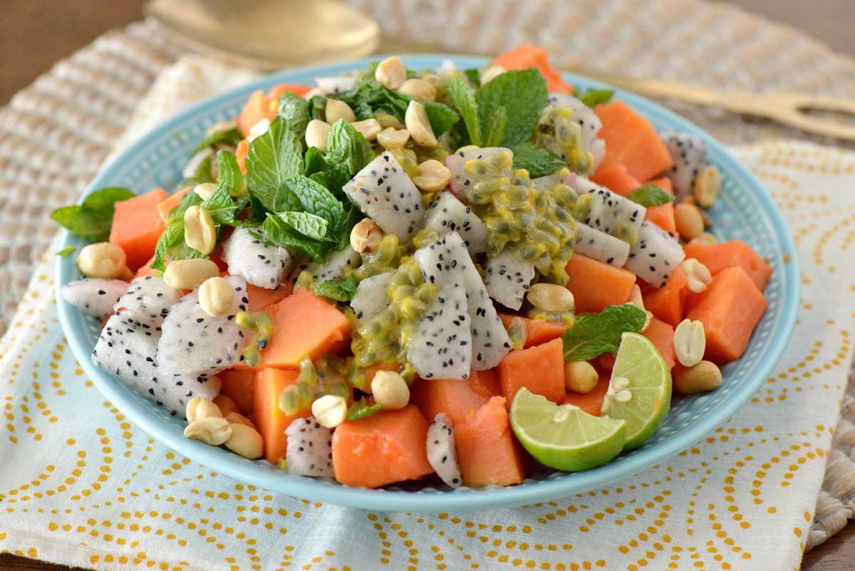 Minty Papaya Salad with Passion Fruit Balsamic Vinaigrette Dressing