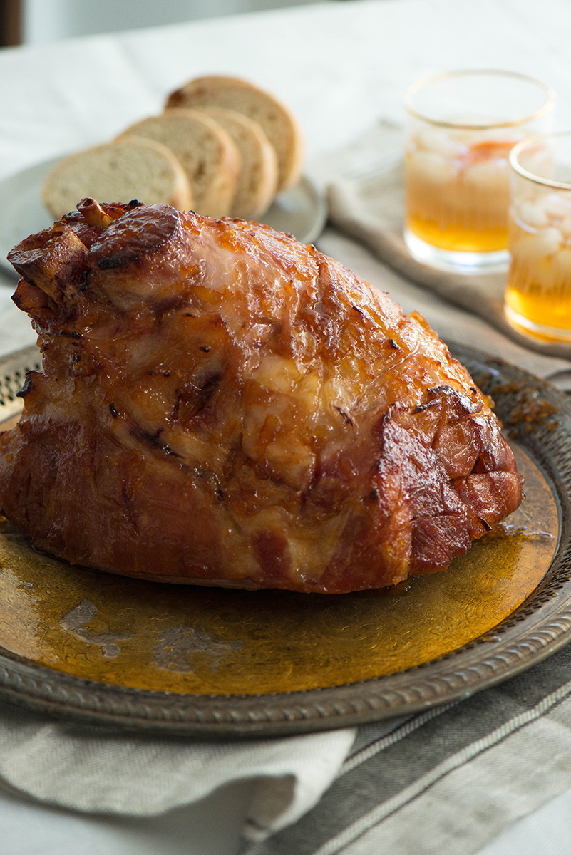 Kumquat and bourbon glazed ham