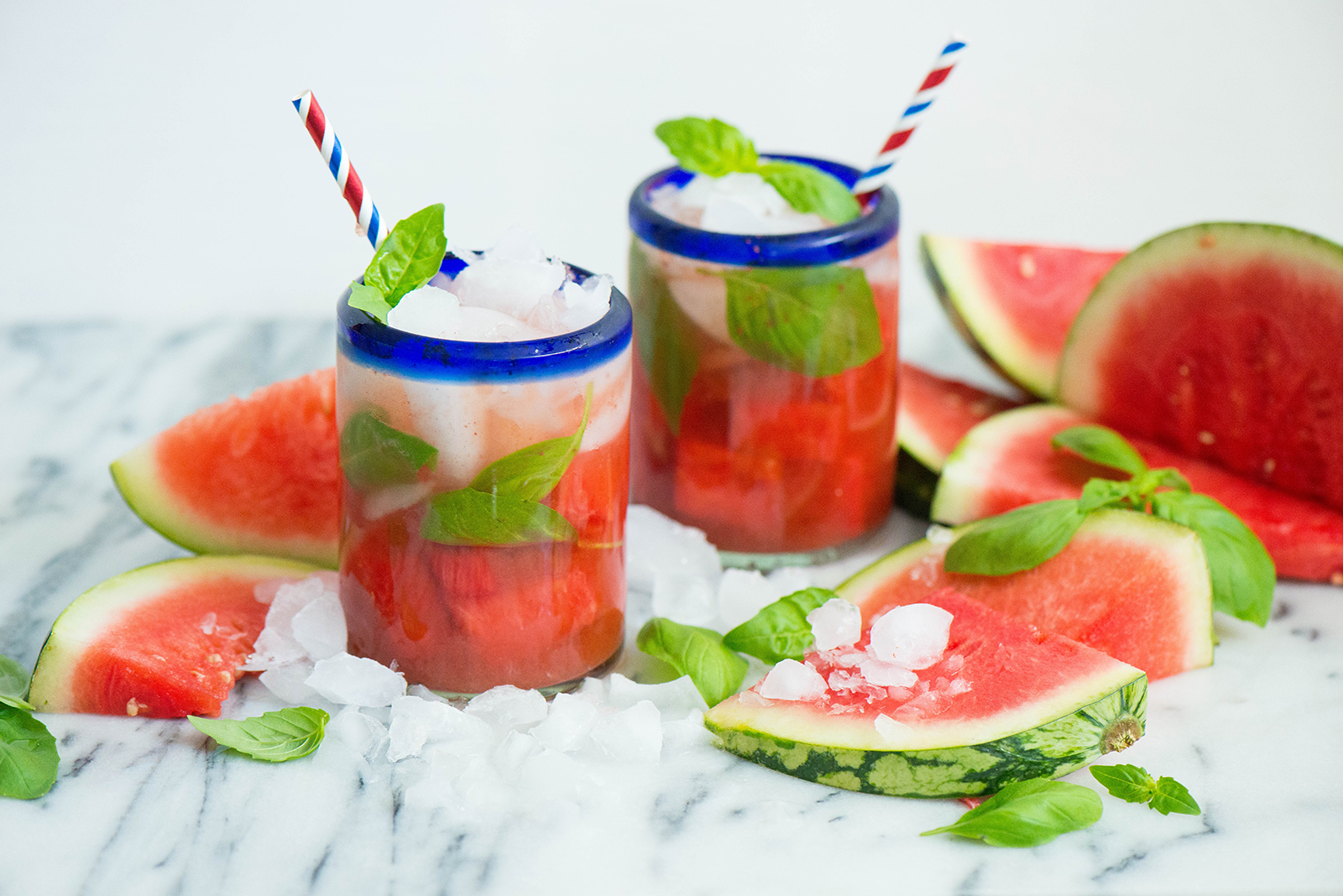 Watermelon Chamomile Iced Tea with Basil - Nibbles and Feasts