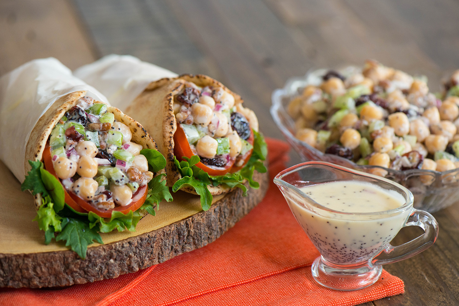 Chickpea Salad Wraps with Maple-Poppy Seed Dressing