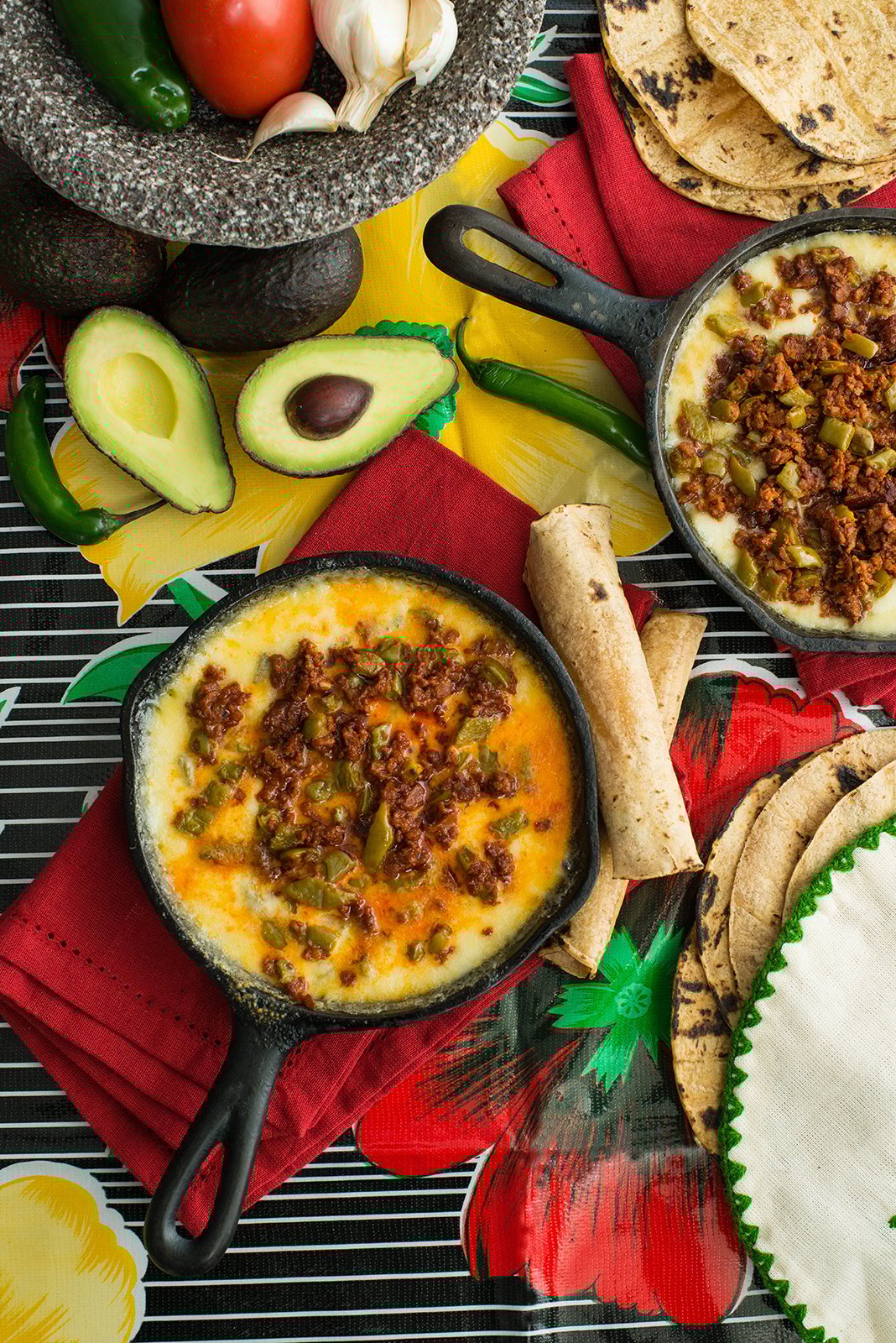 Queso Fundido with Cactus and Soy Chorizo Nibbles and Feasts