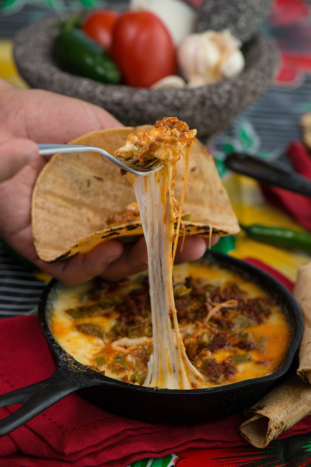 Queso Fundido with Cactus and Soy Chorizo Nibbles and Feasts