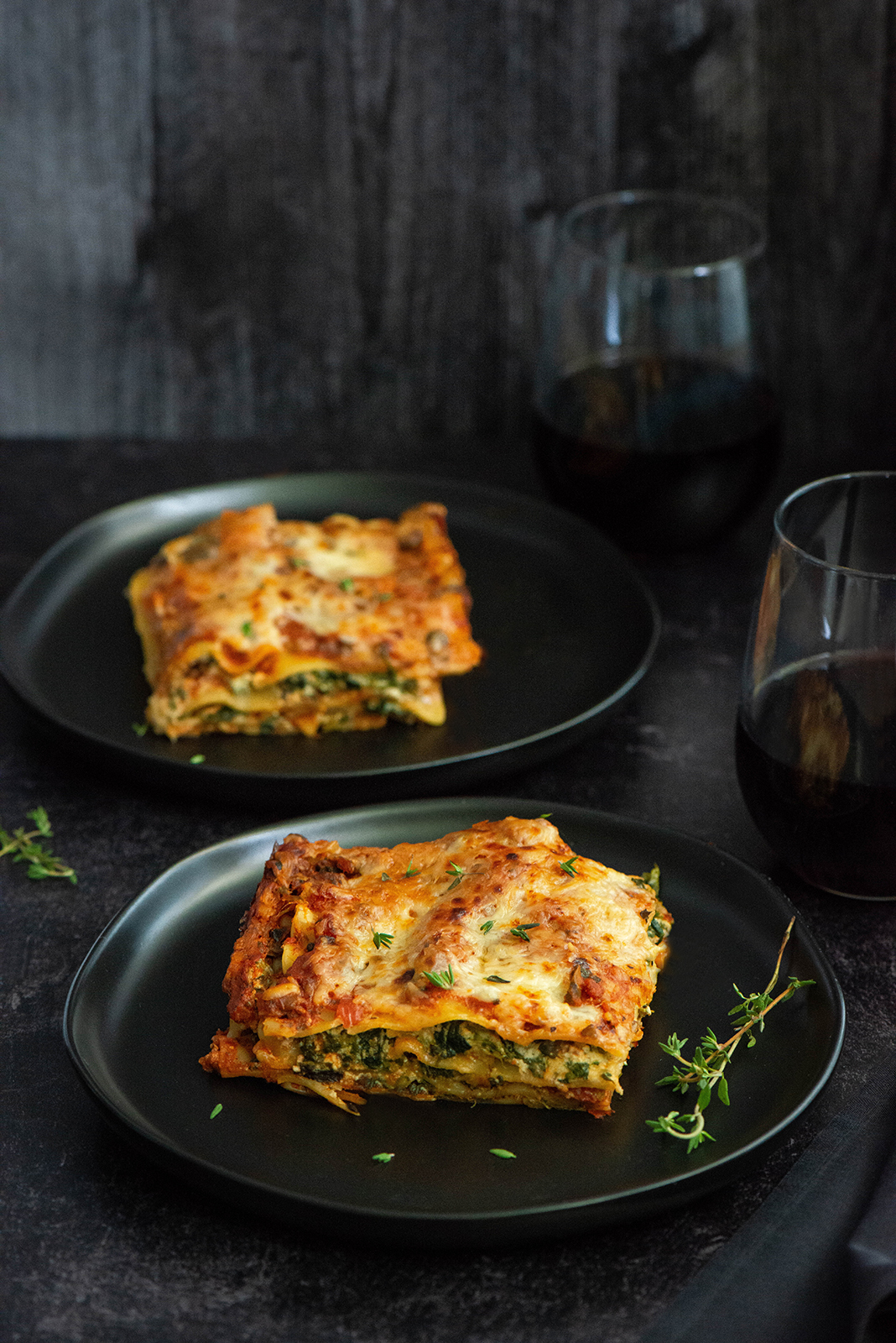 Spinach Lasagna with Red Mushroom Sauce